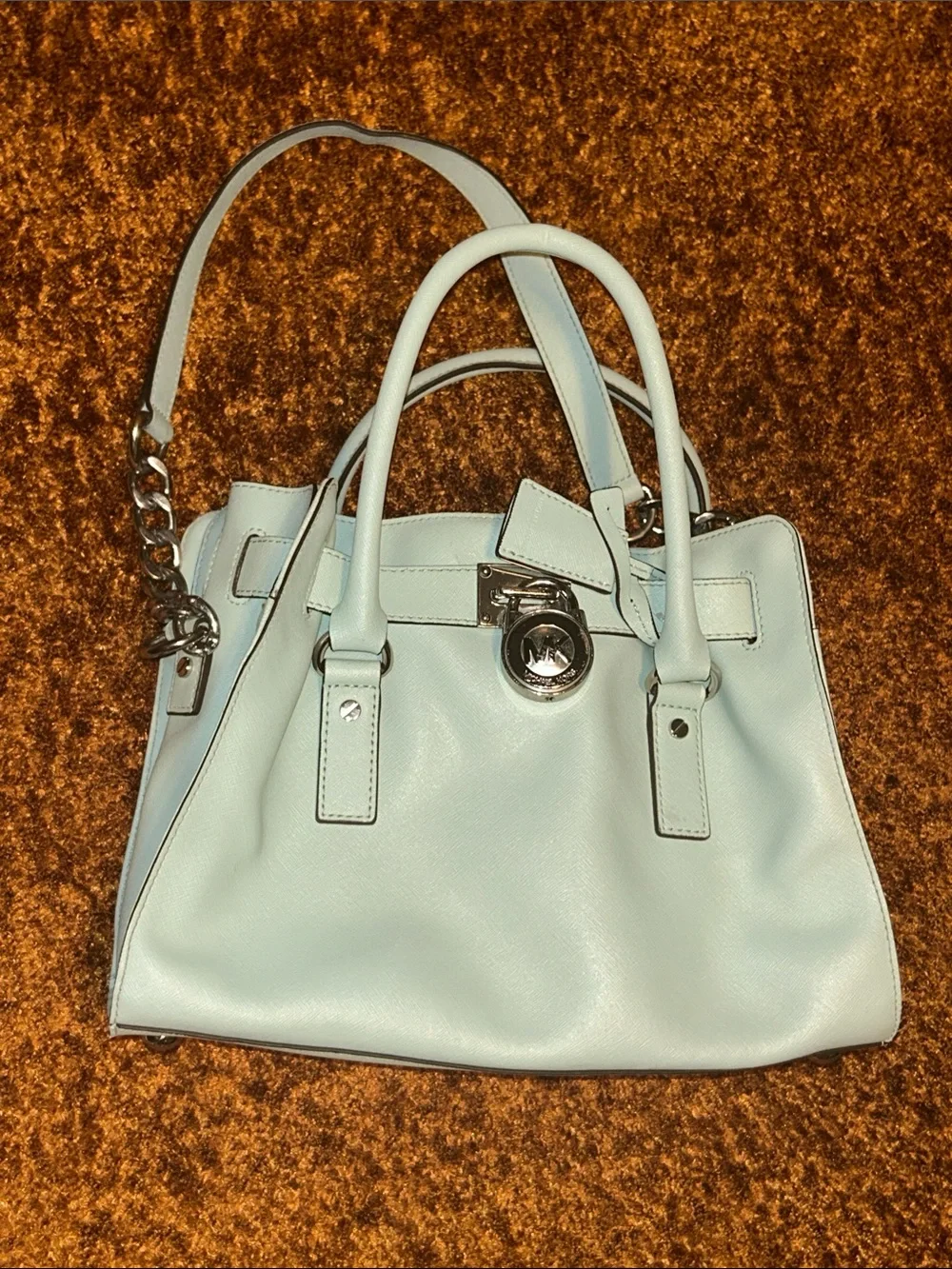 Michael Kors Mint Green Leather Satchel with Silver Hardware